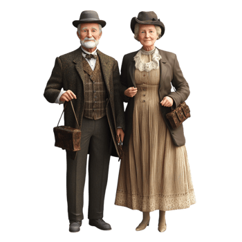 Grandparents in Old Fashioned Clothes on transparent background png