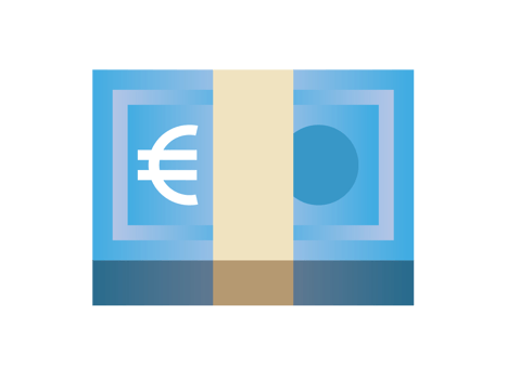 Blue banded stack of euro banknotes EU cash money icon png
