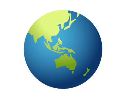 Globe icon, showing showing Asia and Australia in green against blue ocean png