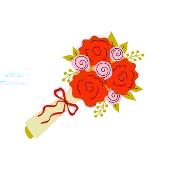 Brightly colored bouquet featuring red roses and pink flowers ready for a celebration vector