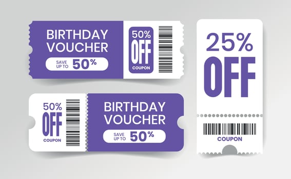 voucher design illustration birtday voucher, promotion coupon. discount voucher, gift voucher, coupon, voucher element template and coupon for graphic design vector
