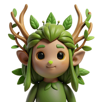 Cute Green Nature Character 3D Model png