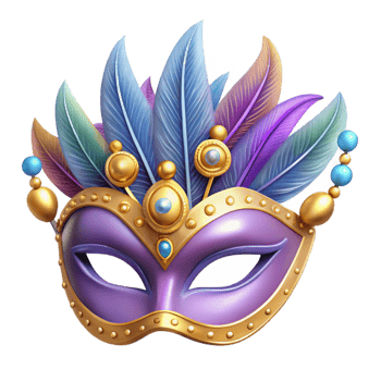 Purple Carnival Mask with Feathers- Isometric Illustration png