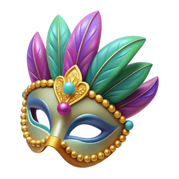 Colorful Feathered Mask with Golden Beads png