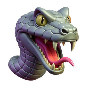 3D Snake Head with Fangs and Tongue png