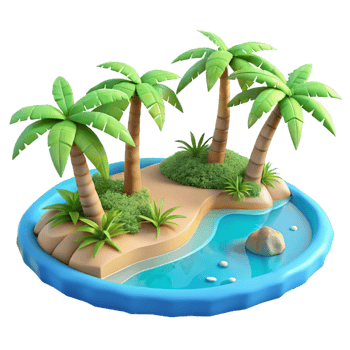 Tropical Island with Palm Trees and Blue Water png