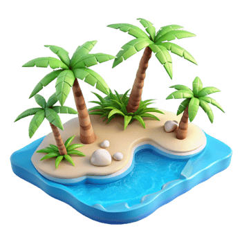 3D Island Scene with Palm Trees png