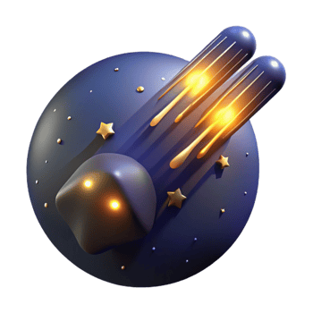 3D Illustration of a Golden Comet with a Blue Background png