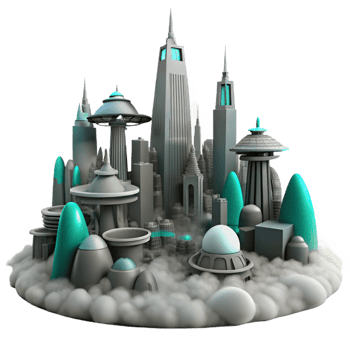 Futuristic Cityscape with Floating Towers png