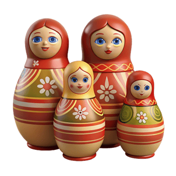 Colorful Nested Dolls with Floral Designs png