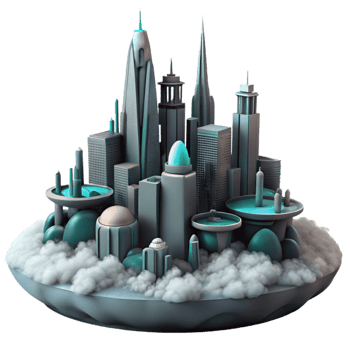 Futuristic Cityscape with Floating Islands png