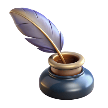 3D Render of Quill and Inkwell png