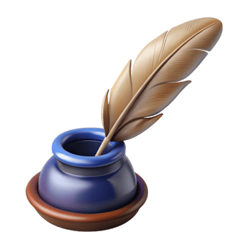 3D Inkwell With Quill Illustration png
