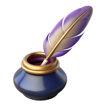 Isometric Illustration of a Quill Pen and Inkwell png