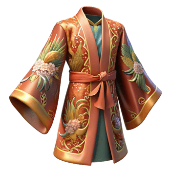 Floral Embroidered Robe with Gold Trim png