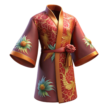 Red Floral Robe with Gold Embroidery png