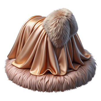 3D Render Golden Silk Draped Furry Object png