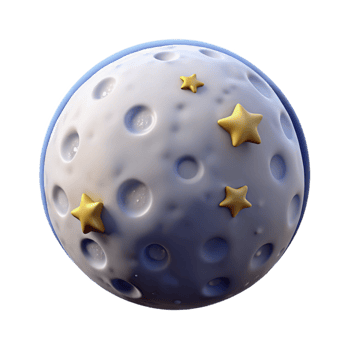 3D Moon Illustration with Stars png