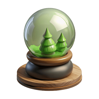 3D Snow Globe Illustration with Green Trees png