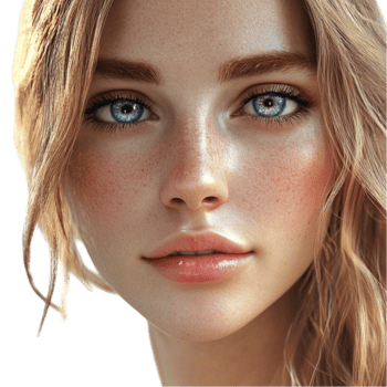 A Woman with Freckles and Blue Eyes on Transparent Background png