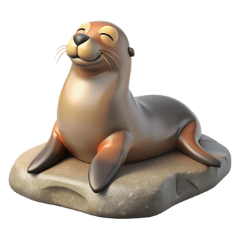 Cute Cartoon Sea Lion Relaxing on Rock png