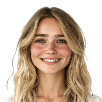 Happy blonde woman with a smile on transparent background png