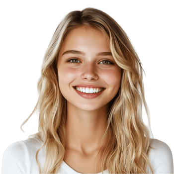 Portrait of a beautiful blonde woman smiling on transparent background png