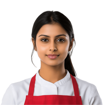 Young Woman Wearing Red Apron Preparing Food On Transparent Background png