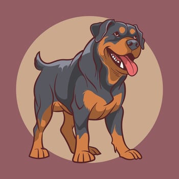 A cartoon rotweiler dog standing on a brown background vector