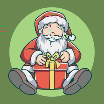 cute santa claus chibi cartoon holding gift box vector