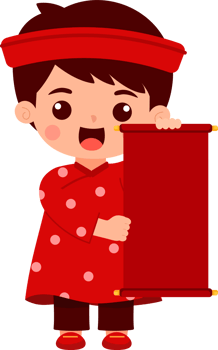 New Year Boy Holding Paper Scroll png