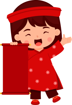 New Year Girl Holding Paper Scroll png
