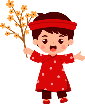 New Year Boy Holding Apricot Blossom Branches png
