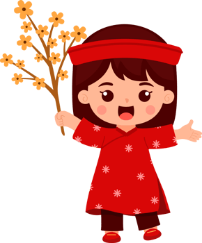 New Year Girl Holding Apricot Blossom Branches png