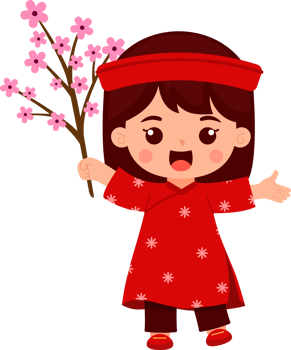 New Year Girl Holding Peach Blossom Branches png
