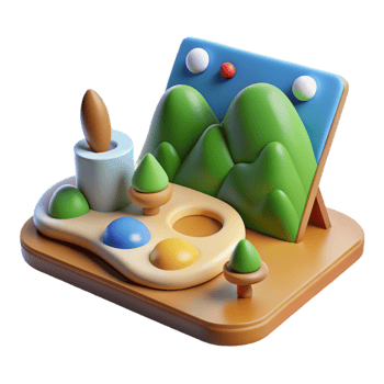 3D Landscape Scene with Colorful Elements png