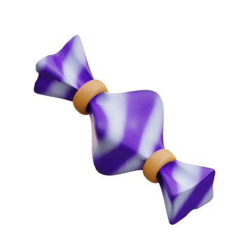 3d illustration Purple and white striped candy wrapped in yellow bands. png
