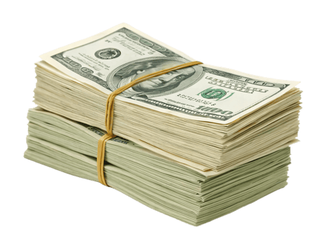 large stack of neatly bundled US dollar bills, showcasing wealth and financial stability. crisp notes are organized, reflecting careful management of money png