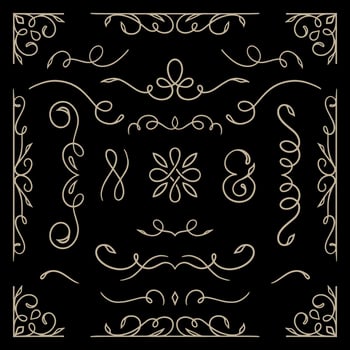 Wedding ornament calligraphic set on gold colour vector