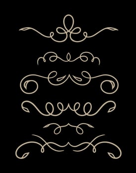 Ornate vintage frames and scroll elements on gold colour vector
