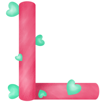 Letter L decorated with minimalist red and green hearts png