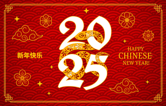Golden snake and Chinese lunar new year greetings vector