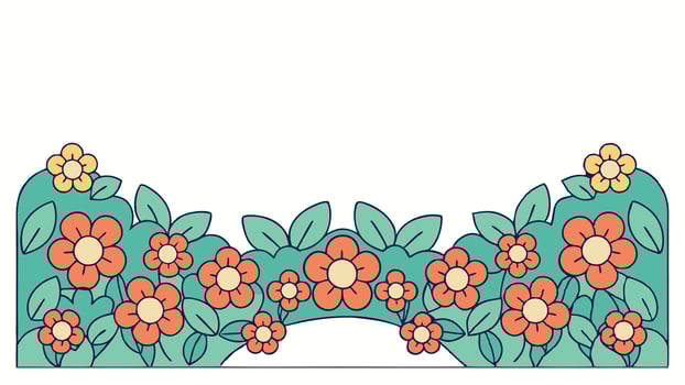 A colorful flower border with a green arch vector
