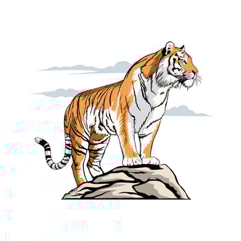 illustration tiger on rock stone vector