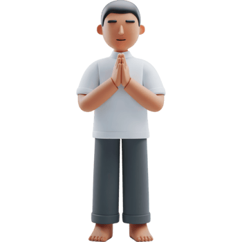 A man praying in a white shirt and grey pants png