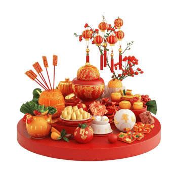 Chinese New Year Decorations on Table png