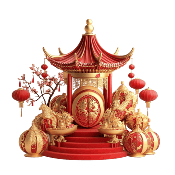 Chinese New Year Pagoda Decoration with Lanterns png