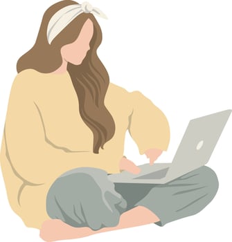 Woman Work on her Laptop at Home Illustration. vector