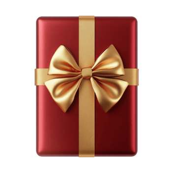 red gift box with golden bow on transparent background png