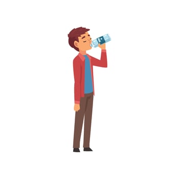 Boy Drinking Water from Plastic Bottle, Kid Enjoying Drinking of Fresh Clean Water Illustration vector